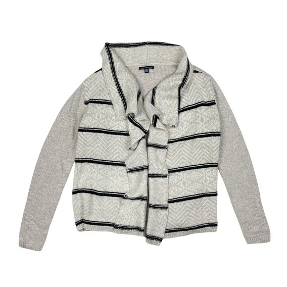 American Eagle Sweater Womens Size Medium Gray Cardigan Drape Front Open Striped - Picture 1 of 7